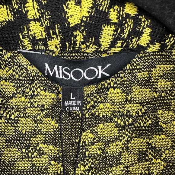 Misook Cardigan Sweater Womens Large Black Yellow Knit Open Front‎ Wrinkle Free - Picture 7 of 12